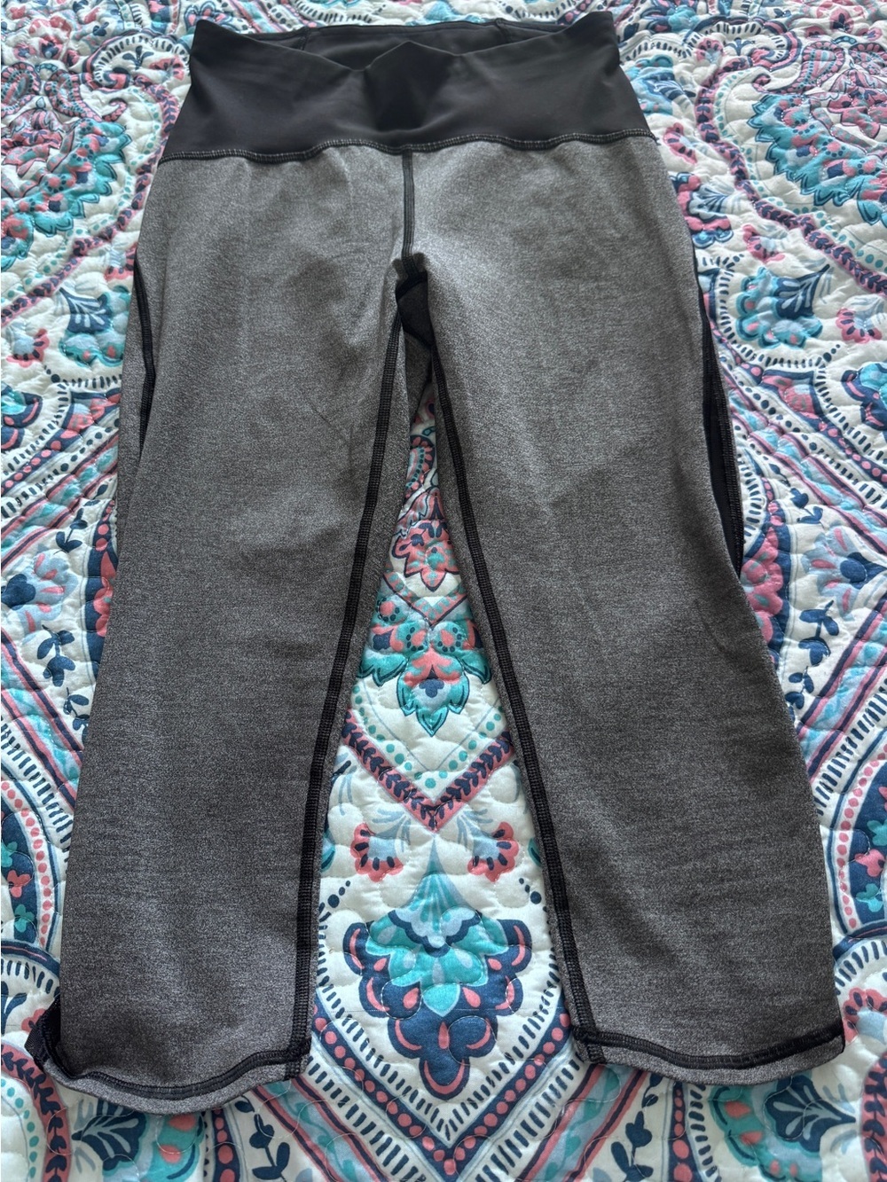 Lululemon Train Time Crop leggings in a heathered gray and black colorway-6
